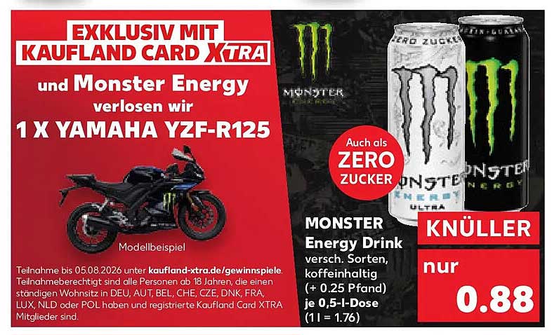 EXKLUSIV MIT KAUFLAND CARD XTRA und Monster Energy verlosen wir 1 X YAMAHA YZF-R125