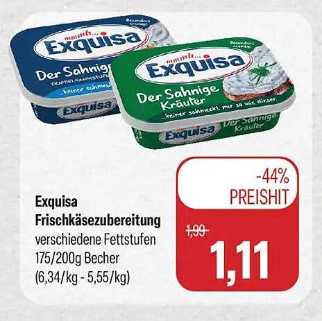 Exquisa Frischkäsezubereitung verschiedene Fettstufen 175/200g Becher (6,34/kg - 5,55/kg)