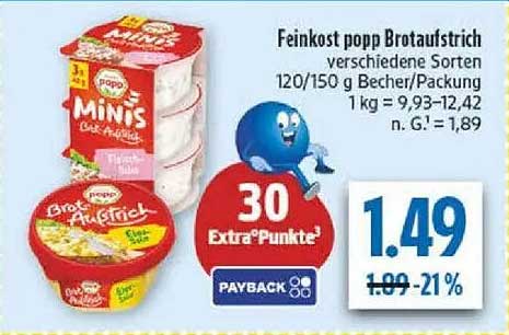 Feinkost popp Brotaufstrich verschiedene Sorten 120/150 g Becher/Packung