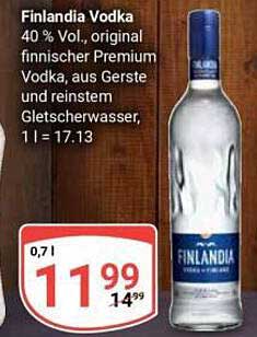 Finlandia Vodka 40 % Vol., original finnischer Premium Vodka, aus Gerste und reinem Gletscherwasser, 1 l = 17.13
