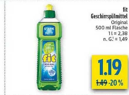 fit Geschirrspülmittel Original 500 ml Flasche