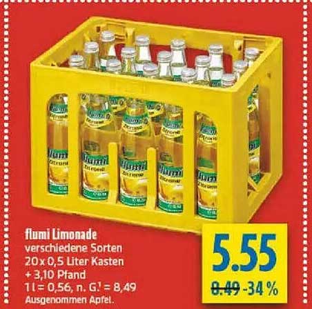 flumi Limonade verschiedene Sorten 20 x 0,5 Liter Kasten