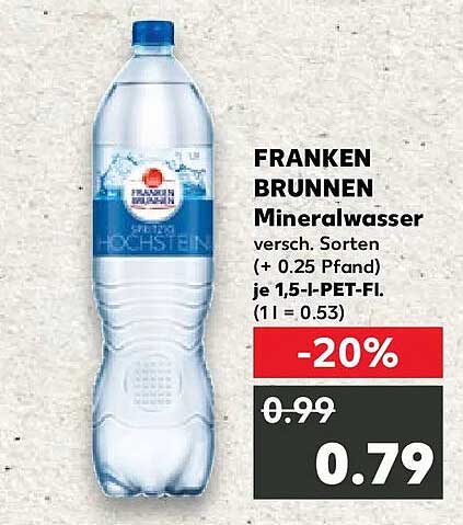 FRANKEN BRUNNEN Mineralwasser versch. Sorten (+ 0.25 Pfand) je 1,5-l-PET-Fl. (1 l = 0.53)