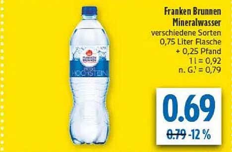 Franken Brunnen Mineralwasser verschiedene Sorten 0,75 Liter Flasche + 0,25 Pfand