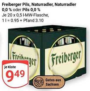 Freiberger Pils, Naturradler, Naturadler 0,0 % oder Pils 0,0 % Je 20 x 0,5 l-MW-Flasche, 1 l = 0.95 + Pfand 3.10