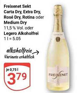 Freixenet Sekt Carta Dry, Extra Dry, Rosé Dry, Rotina oder Medium Dry 11,5 % Vol. oder Legero Alkoholfrei 1 l = 5.05
