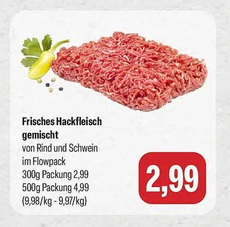Frisches Hackfleisch gemischt von Rind und Schwein im Flowpack