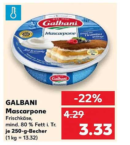 GALBANI Mascarpone Frischkäse, mind. 80 % Fett i. Tr. je 250-g-Becher (1 kg = 13.32)