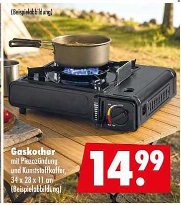 Gaskocher mit Piezozündung und Kunststoffkoffer, 34 x 28 x 11 cm (Beispielabbildung)