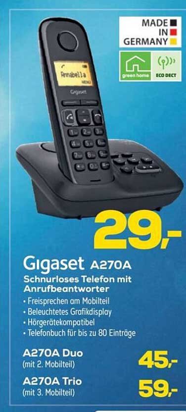 Gigaset A270A Schnurloses Telefon mit Anrufbeantworter