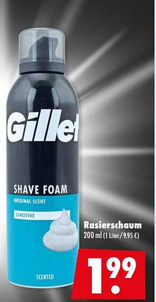 Gillette Rasierschaum 200 ml (1 Liter/9.95 €)