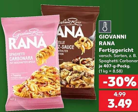 GIOVANNI RANA Fertiggericht versch. Sorten, z. B. Spaghetti Carbonara je 407-g-Packg. (1 kg = 8.58)