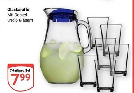 Glaskaraffe Mit Deckel und 6 Gläsern