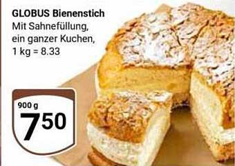 GLOBUS Bienenstich Mit Sahnefüllung, ein ganzer Kuchen, 1 kg = 8.33