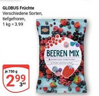 GLOBUS Früchte Verschiedene Sorten, tiefgefroren, 1 kg = 3.99