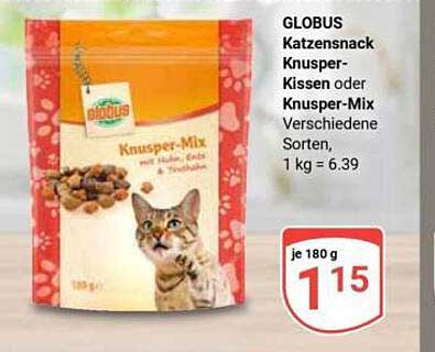 GLOBUS Katzensnack Knusper-Kissen oder Knusper-Mix Verschiedene Sorten, 1 kg = 6.39