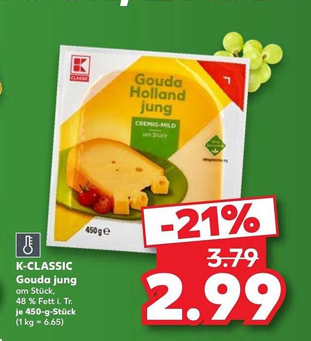 Gouda jung am Stück, 48 % Fett i. Tr. je 450-g-Stück