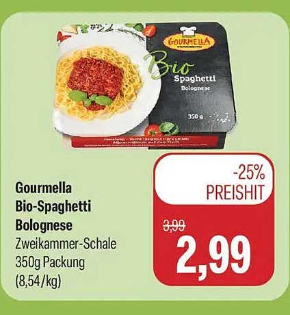 Gourmella Bio-Spaghetti Bolognese Zweikammer-Schale 350g Packung (8,54/kg)