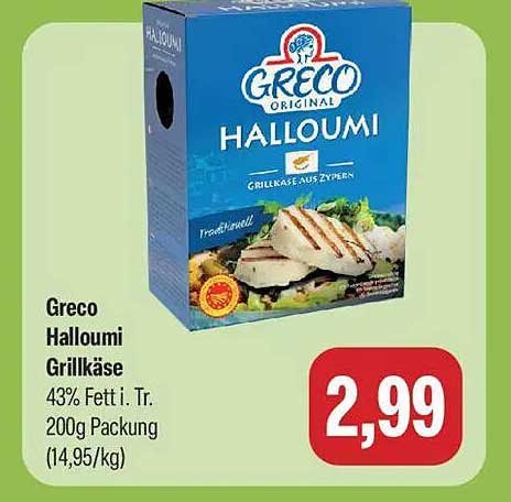 Greco Halloumi Grillkäse 43% Fett i. Tr. 200g Packung (14,95/kg)