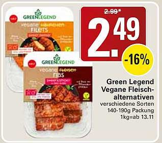 Green Legend Vegane Fleisch-alternativen verschiedene Sorten 140-190g Packung 1kg=ab 13.11
