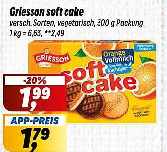Griesson soft cake versch. Sorten, vegetarisch, 300 g Packung 1 kg = 6,63,