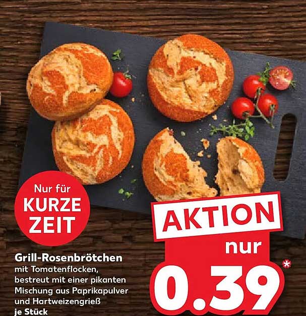 Grill-Rosenbrötchen mit Tomatenflocken, bestreut mit einer pikanten Mischung aus Paprikapulver und Hartweizengrieß je Stück