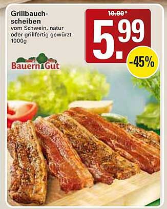 Grillbauchscheiben vom Schwein, natur oder grillfertig gewürzt 1000g