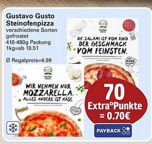 Gustavo Gusto Steinofennpizza verschiedene Sorten gefrostet 410-480g Packung 1kg=ab 10.51