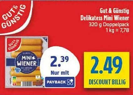 Gut & Günstig Delikatess Mini Wiener 320 g Doppelpack 1kg = 7,78