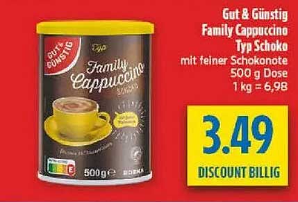 Gut & Günstig Family Cappuccino Typ Schoko mit feiner Schokonote 500 g Dose 1 kg = 6,98