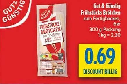 Gut & Günstig Frühstücks Brötchen zum Fertigbacken, 6er