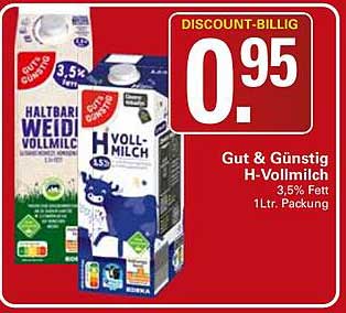 Gut & Günstig H-Vollmilch 3,5% Fett 1Ltr. Packung