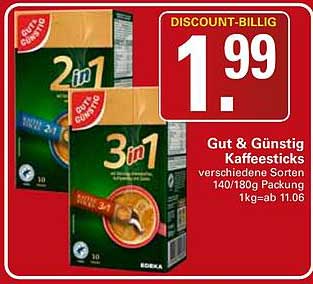 Gut & Günstig Kaffeestricks verschiedene Sorten 140/180g Packung 1kg=ab 11.06