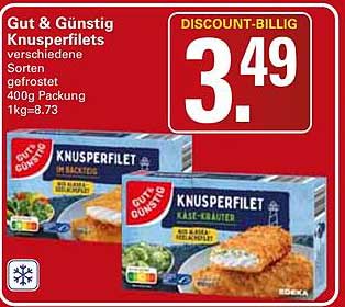 Gut & Günstig Knusperfilets verschiedene Sorten gefrostet 400g Packung 1kg=8.73