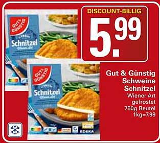Gut & Günstig Schweine Schnitzel Wiener Art gefrostet 750g Beutel 1kg=7,99