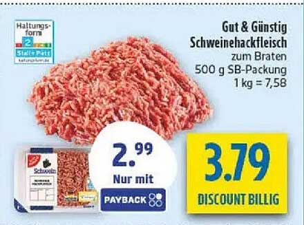 Gut & Günstig Schweinehackfleisch zum Braten 500 g SB-Packung 1 kg = 7,58