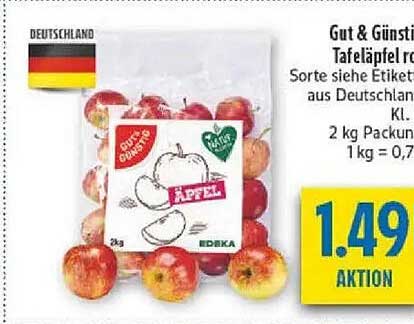 Gut & Günstig Tafeläpfel Sorte siehe Etikett aus Deutschland Kl. I 2 kg Packung
