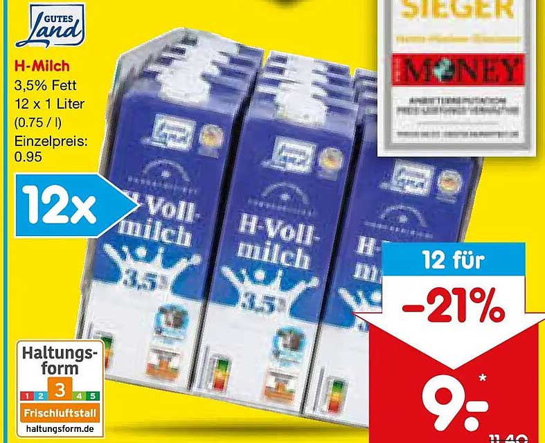 GUT&GÜNSTIG H-Milch 3,5% Fett 12 x 1 Liter