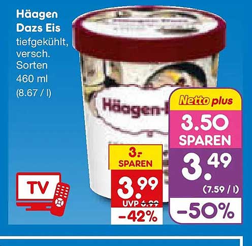Häagen Dazs Eis tiefgekühlt, versch. Sorten 460 ml (8.67 / l)