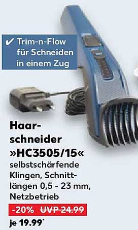 Haar-schneider »HC3505/15« selbstschärfende Klingen, Schnittlängen 0,5 - 23 mm, Netzbetrieb