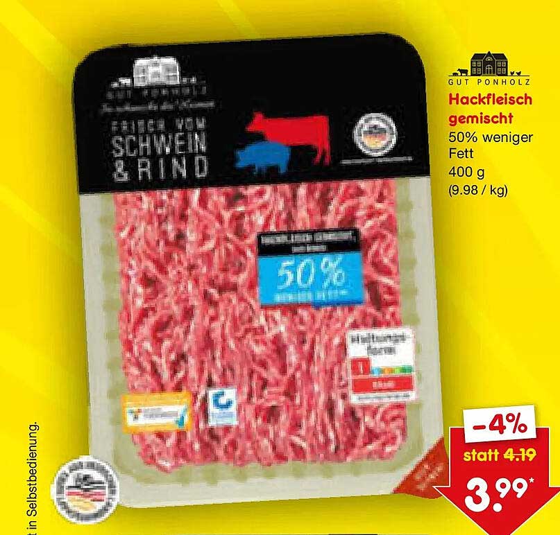Hackfleisch gemischt 50% weniger Fett 400 g