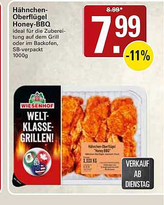 Hähnchen-Oberflügel Honey-BBQ