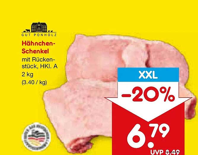 Hähnchen-Schenkel mit Rückenstück, HKL. A 2 kg (3.40 / kg)