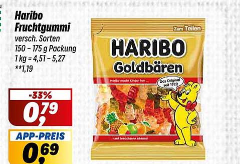 Haribo Fruchtgummi versch. Sorten 150 – 175 g Packung