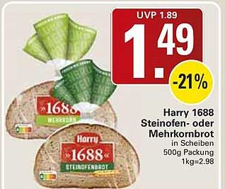 Harry 1688 Steinoffen- oder Mehrkornbr. in Scheiben 500g Packung 1kg=2.98