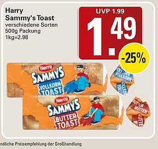 Harry Sammy’s Toast verschiedene Sorten 500g Packung 1kg=2.98