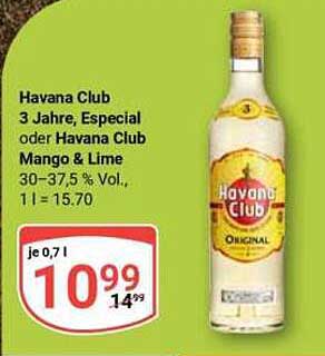 Havana Club 3 Jahre, Especial oder Havana Club Mango & Lime 30–37,5 % Vol., 1 l