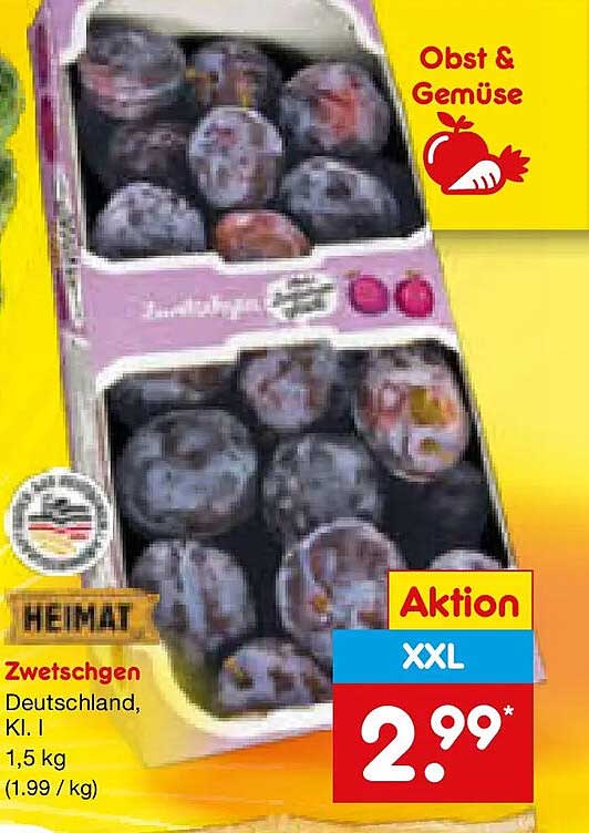 HEIMAT Zwetschgen Deutschland, Kl. I, 1,5 kg (1.99 / kg)