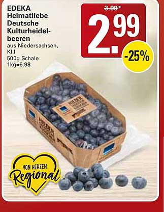 Heimatliebe Deutsche Kulturheidelbeeren aus Niedersachsen, Kl. I, 500 g Schale 1 kg=5.98