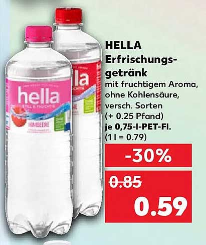 HELLA Erfrischungsgetränk mit fruchtigem Aroma, ohne Kohlensäure, versch. Sorten (+ 0.25 Pfand) je 0,75-l-PET-Fl. (1 l = 0.79)